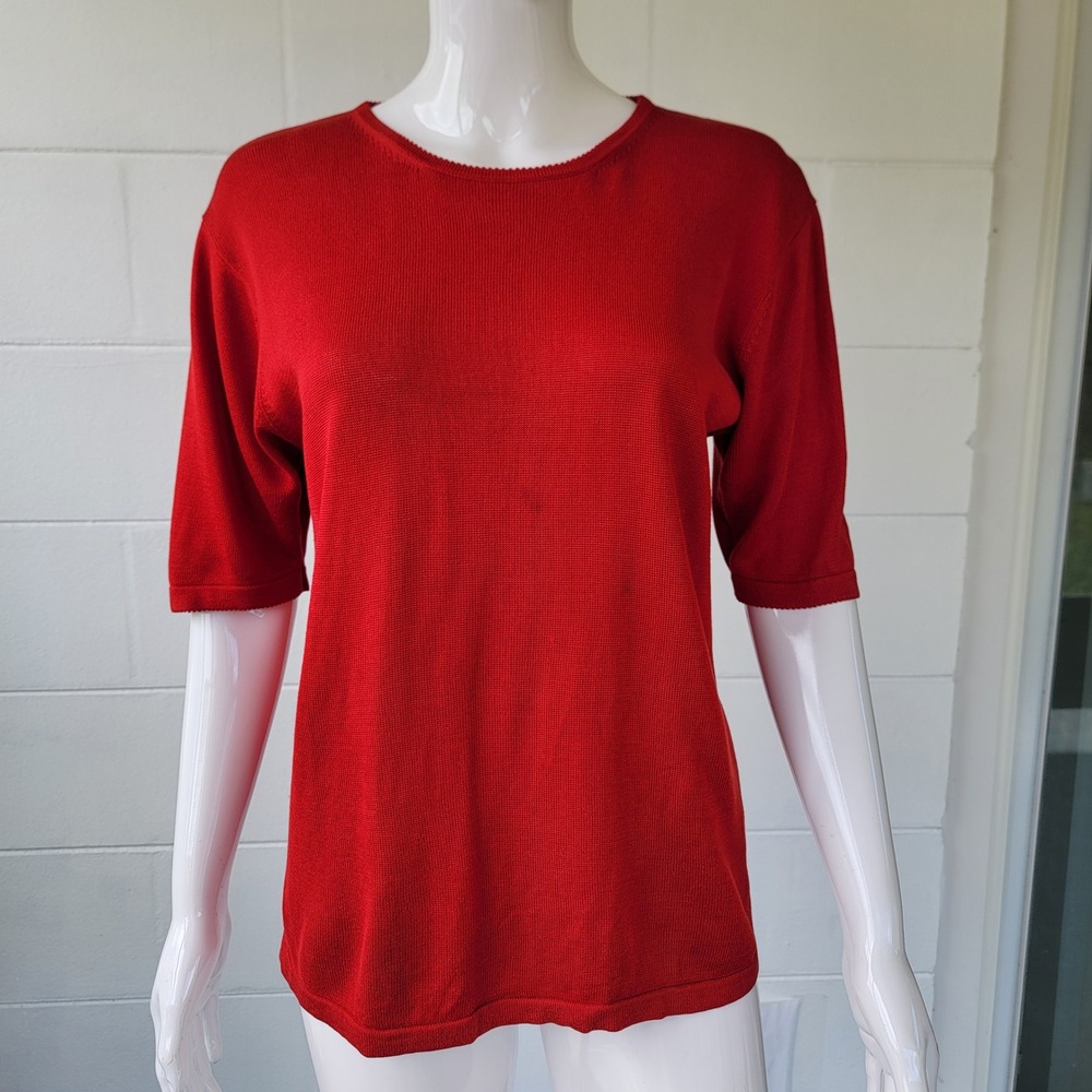 VTG 90s August Silk Knits Sweater Red Women M Y2K Minimalist Granola Girl Retro